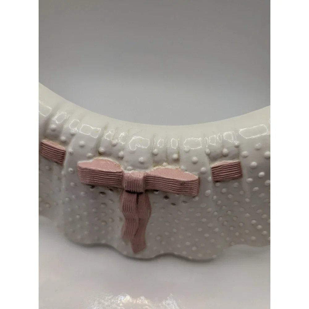 Burwood White Hobnail‎ Pink Ribbon Sconce Candle Holders Cottagecore Wall Set